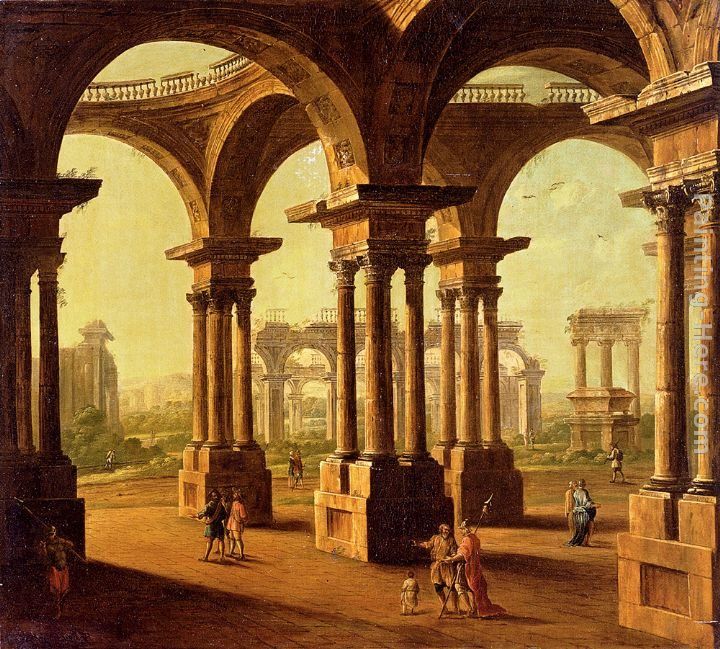 Antonio Joli Cappricio Of Roman Ruins with Classical Figures